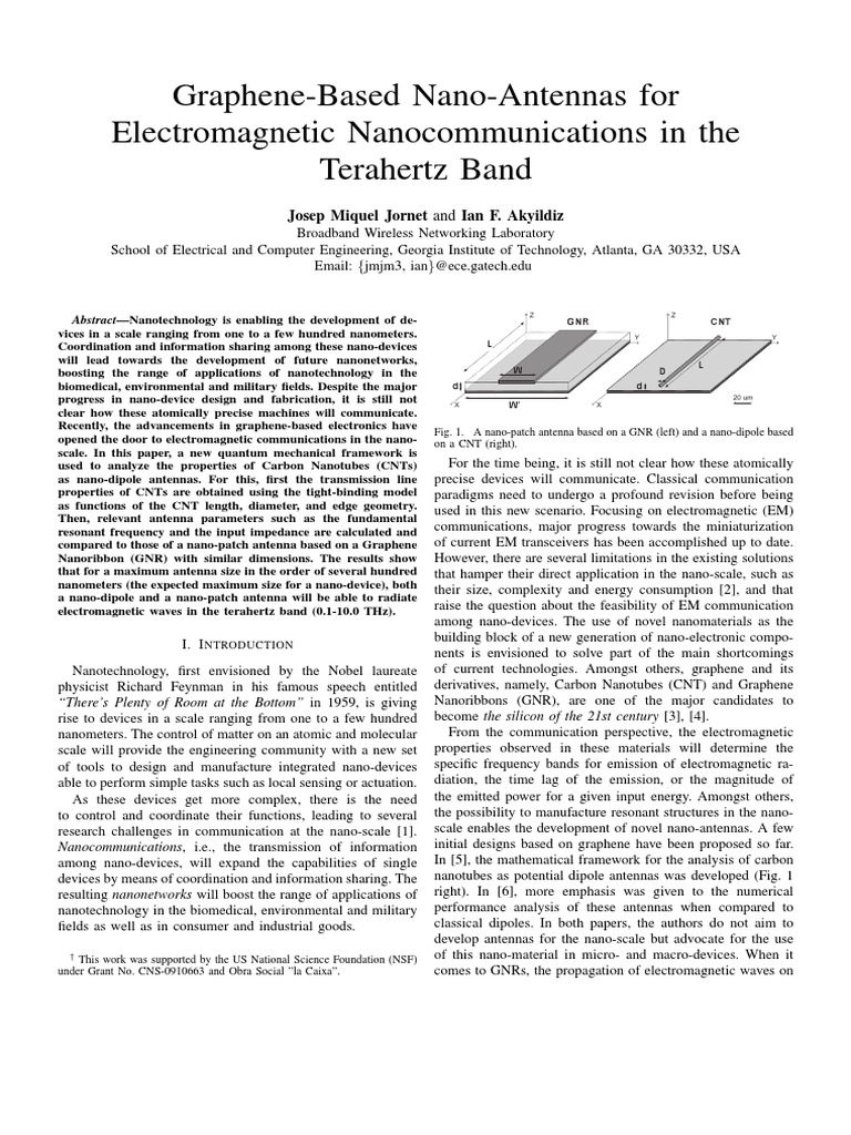Graphene Nano-Antennas for Terahertz Communication | PDF | Carbon ...