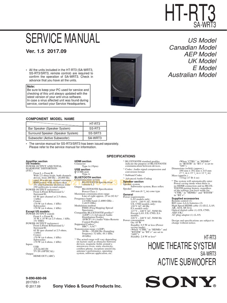 Sony HT-RT3 (SA-WRT3) - Ver.1.5 PDF | PDF | Soldering | I Phone