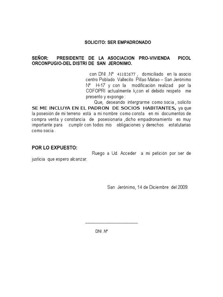 Solicitud Empadronamiento Como Socio