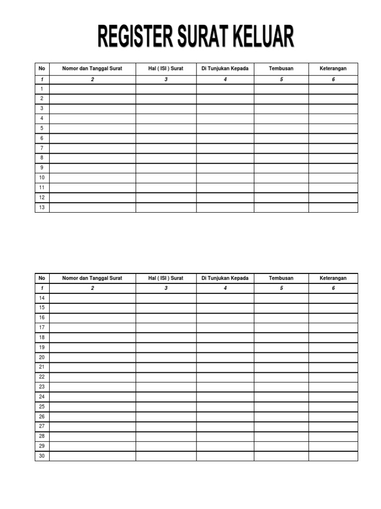 Contoh Buku Register Surat Keluar | PDF