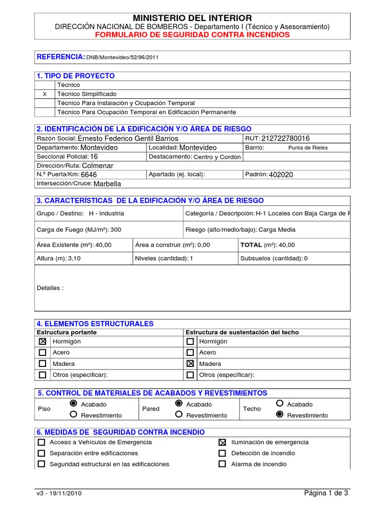 Formulario de Seguridad Contra Incendios | PDF | Energía y recursos ...