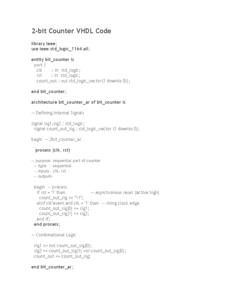 2Bit Counter VHDL Code Library Ieee Use Ieee STD Logic 1164.all