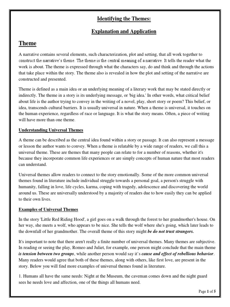 Identifying Themes Explanation and Application | PDF | Narrative | Idea