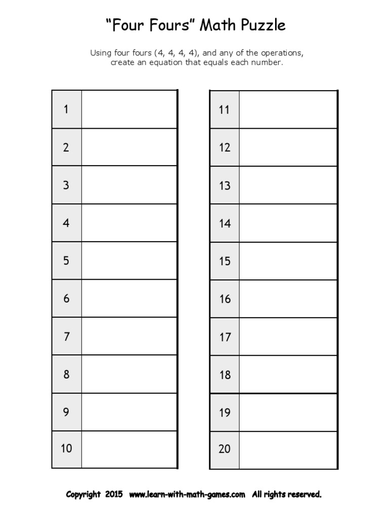 Day 1 Four 4s Worksheet PDF Copyright Law Law