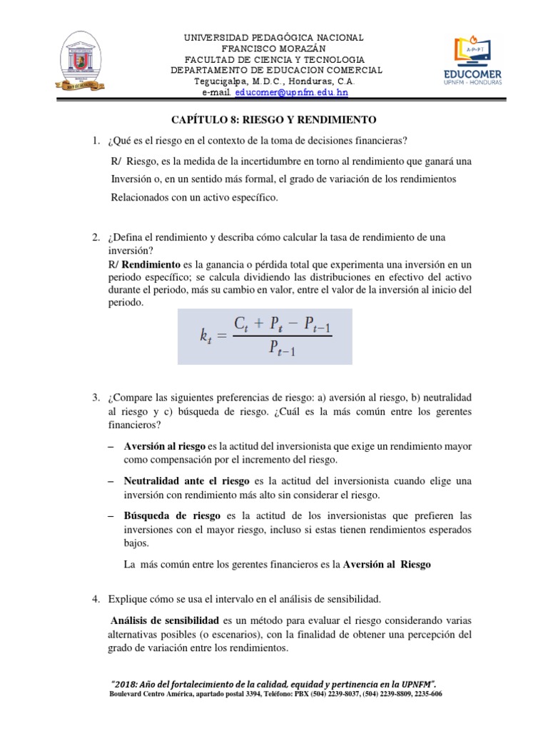 Riesgo y rendimiento en inversiones financieras | PDF | Aversión al ...