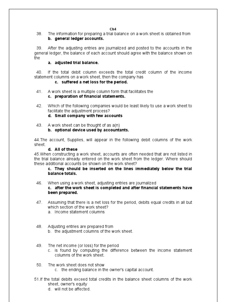 Accounitng Princples Ch4 Testbank Pdf Debits And Credits Balance Sheet