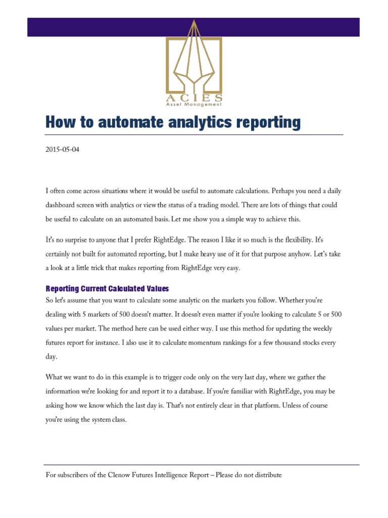 Automate Analytics Reporting in C# | PDF | Areas Of Computer Science | Data