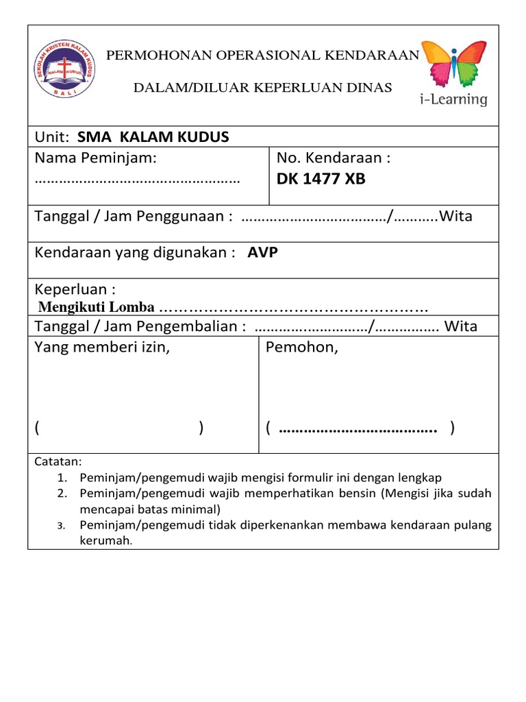 FORM Peminjaman Mobil Sekolah | PDF