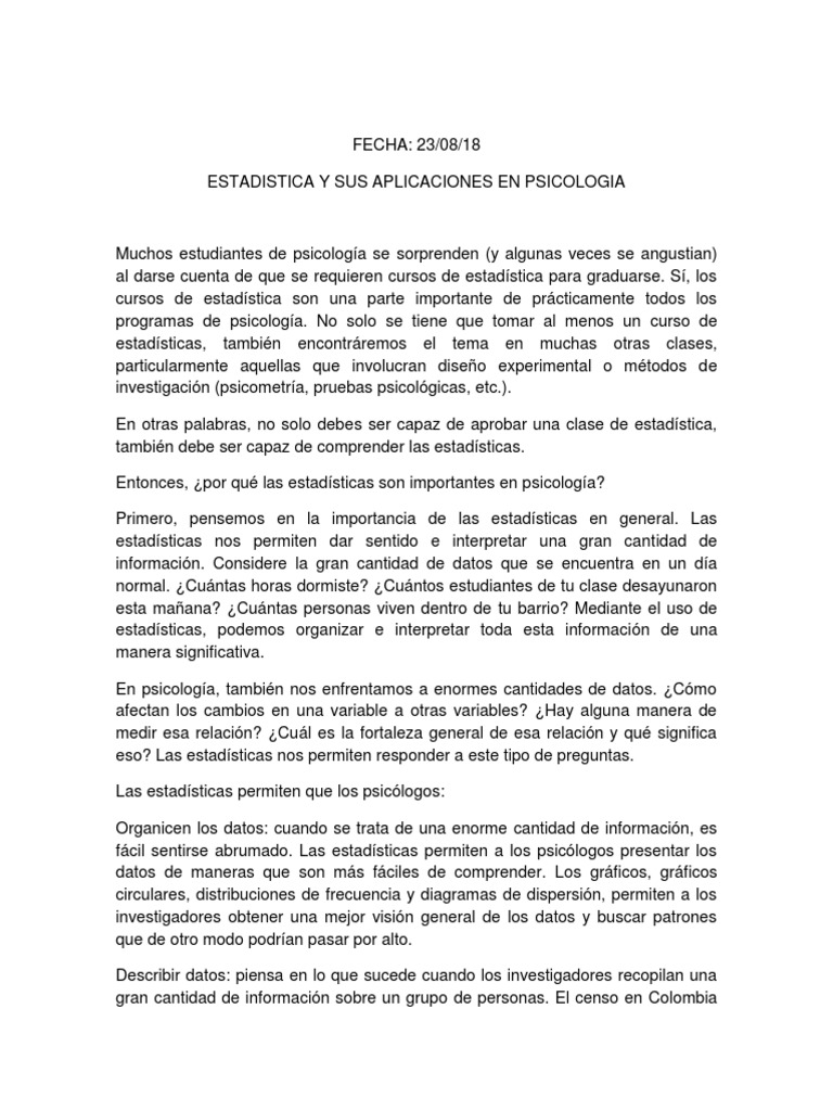 Aplicaciones de la Estadística en Psicología | PDF | Estadísticas ...