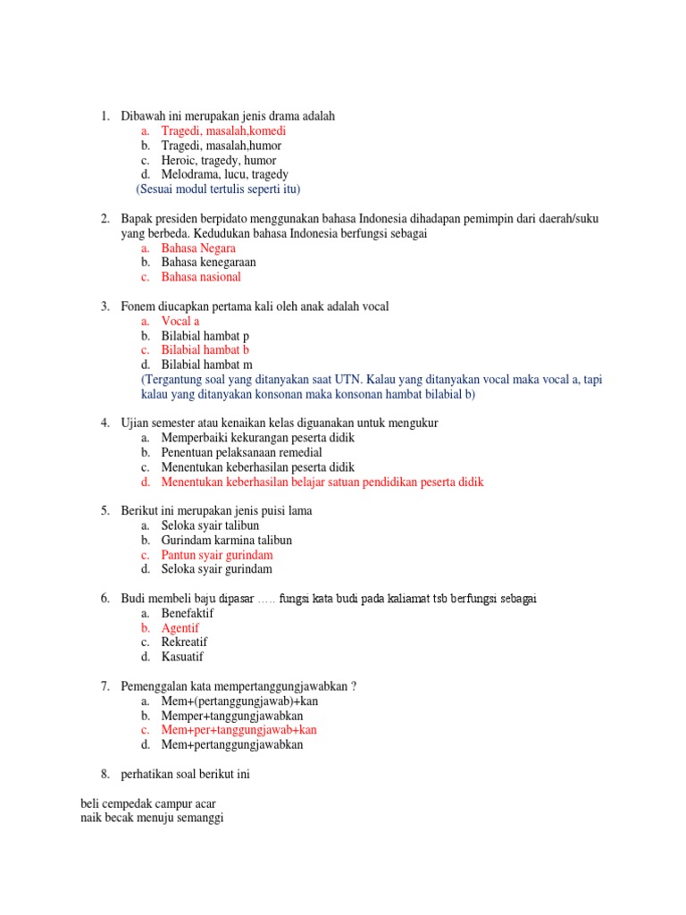 Contoh Soal Bahasa Indonesia Ppg Docx