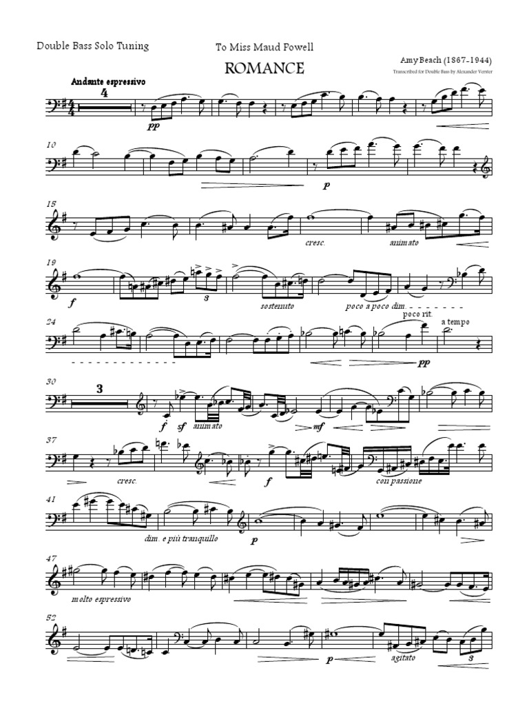 Amy Beach Romance Double Bass Solo Tuning PDF Leisure