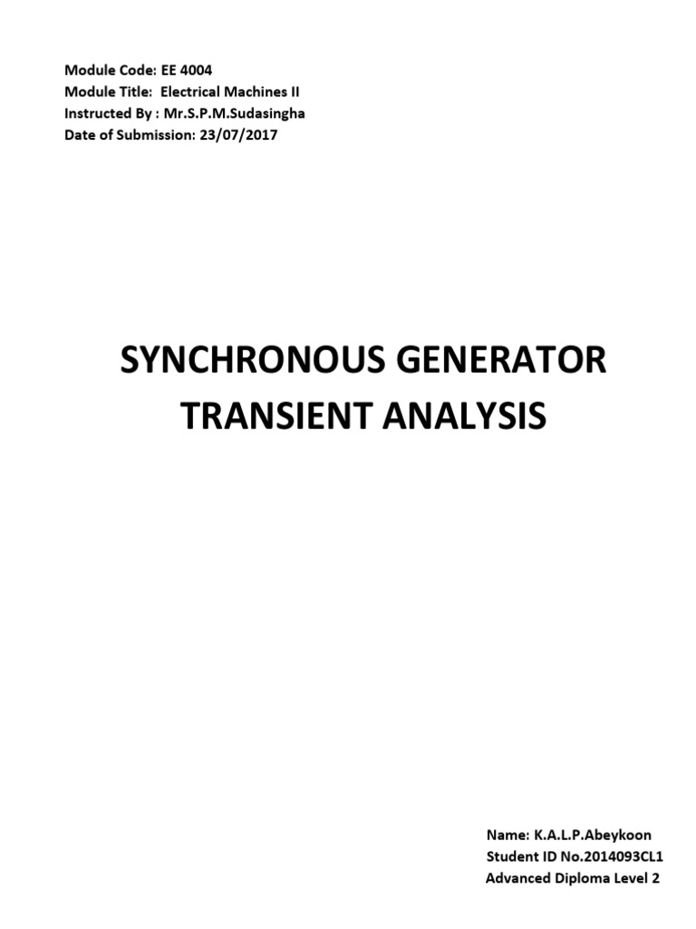 Synchronous Generator Transient Analysis | PDF | Electric Generator ...