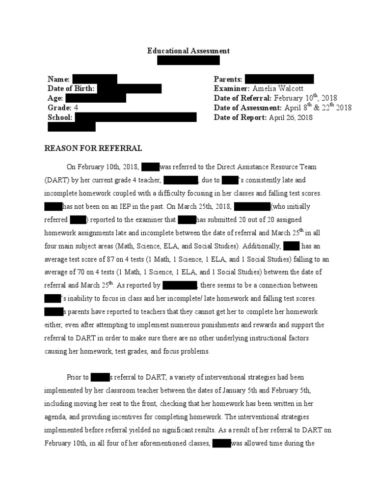 Walcott Amelia Educational Assessment PDF Reading Comprehension