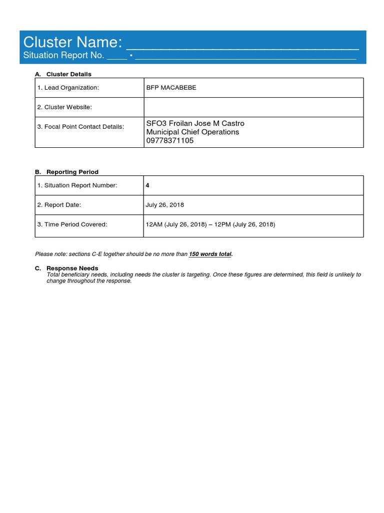 Revo Cluster SitRep Template No 4 PDF
