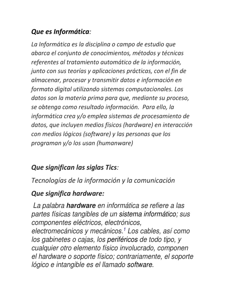 Definición y componentes de informática | PDF | Periférico | Hardware ...