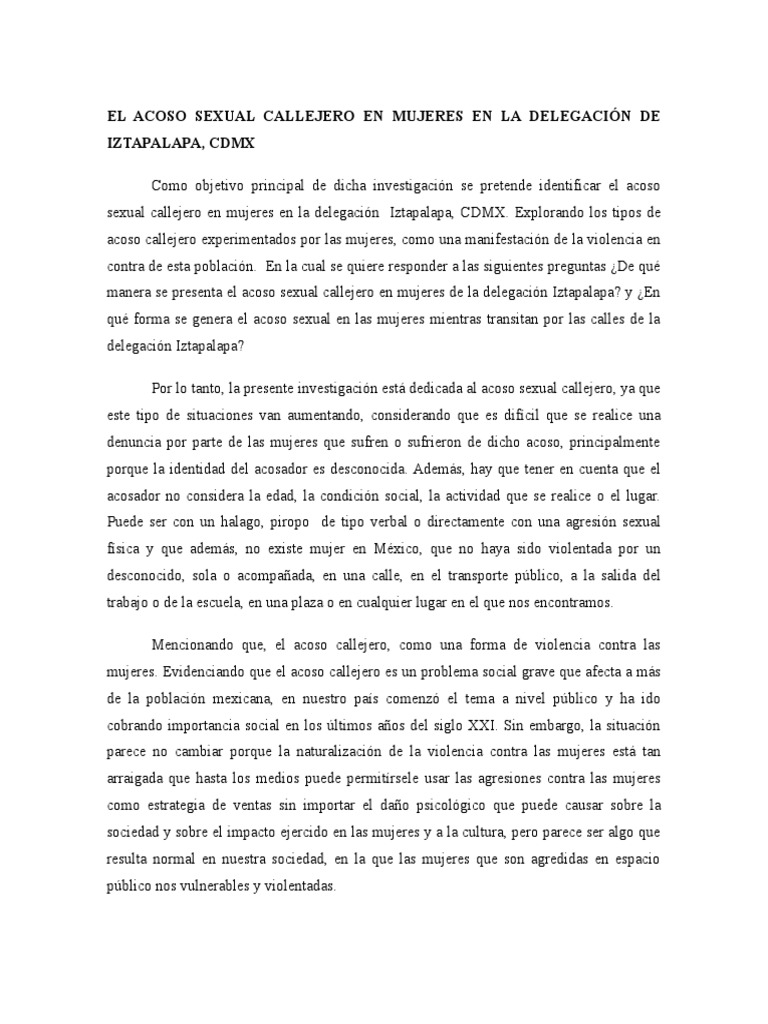 Acoso Sexual Callejero en Iztapalapa | PDF | Acoso sexual | Violencia