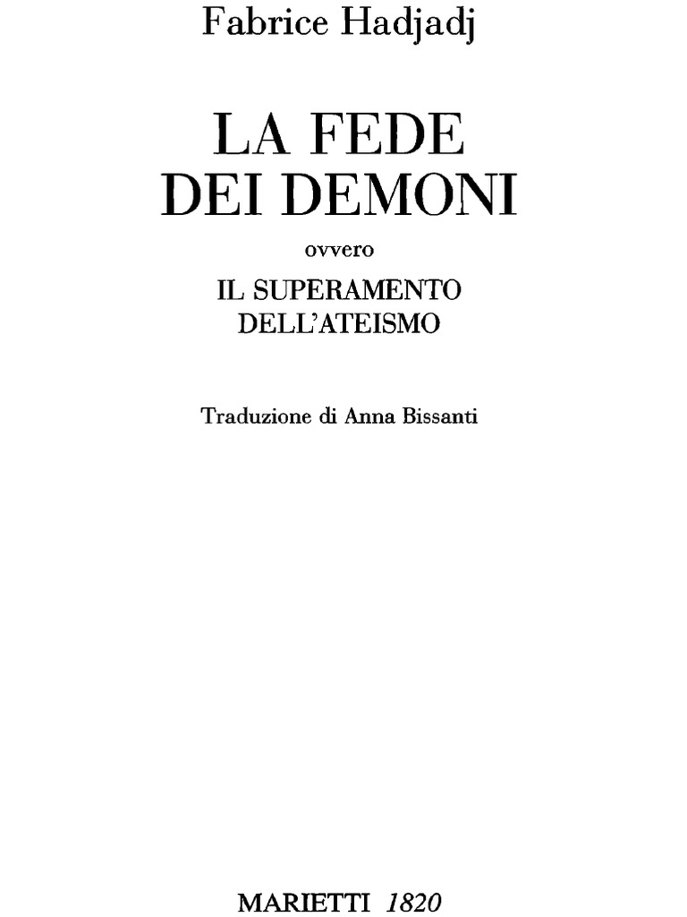 La Fede Dei Demoni, Ovvero, Il