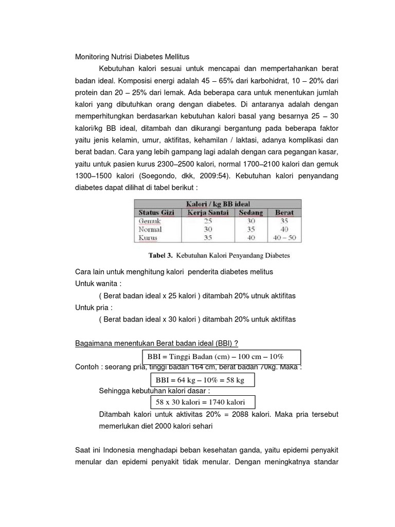 Penentuan Jumlah Kalori Diet Diabetes Mellitus Pdf