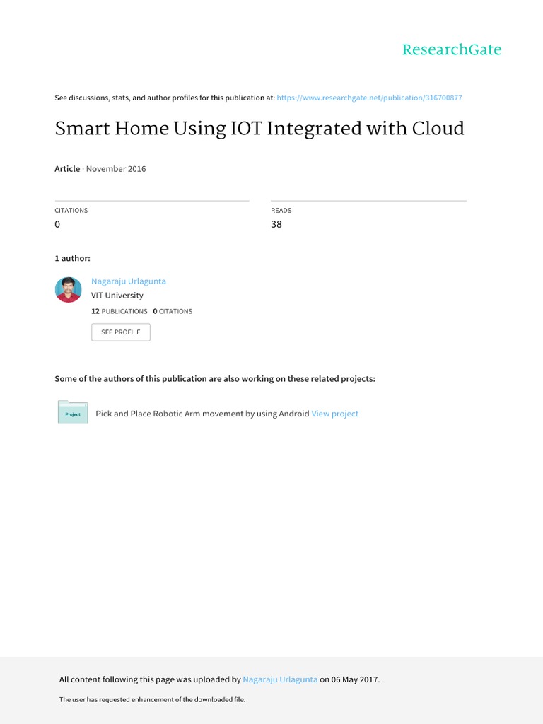 Smart Home Using IOT Integrated With Cloud: November 2016 | PDF ...