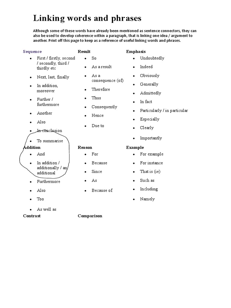 A Guide to Linking Words and Phrases for Developing Coherence Within ...