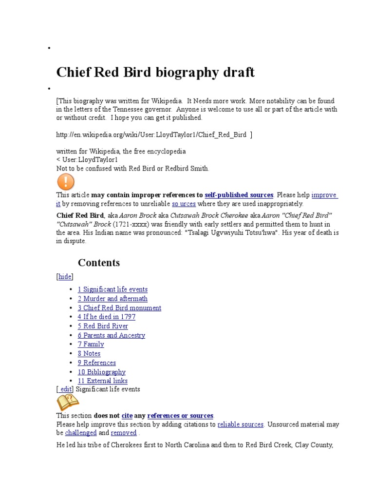 Chief Red Bird Aka Aaron Brock (1721xxxx) PDF Tennessee Cherokee