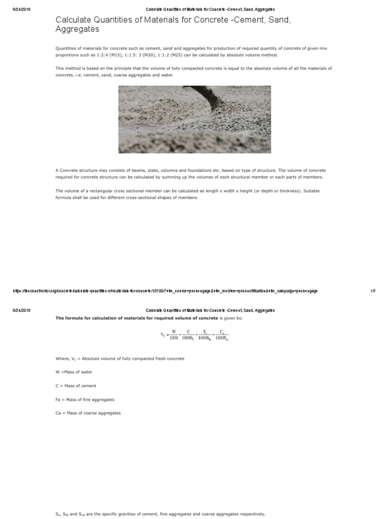 Calculate Quantities of Materials For Concrete - Cement, Sand 