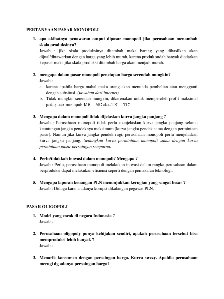 Pertanyaan Pasar Monopoli