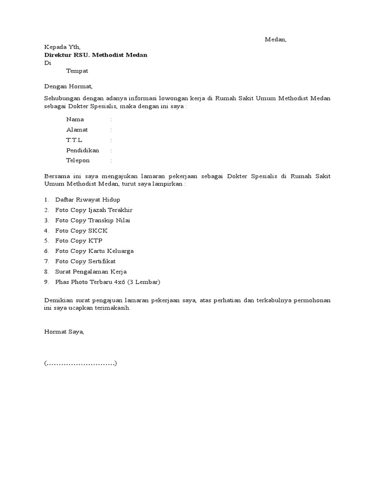 Surat Lamaran Dokter Spesialis