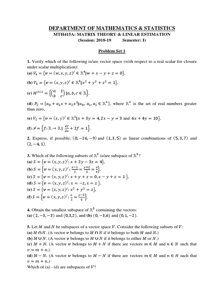 Ps1 Linear Subspace Vector Space