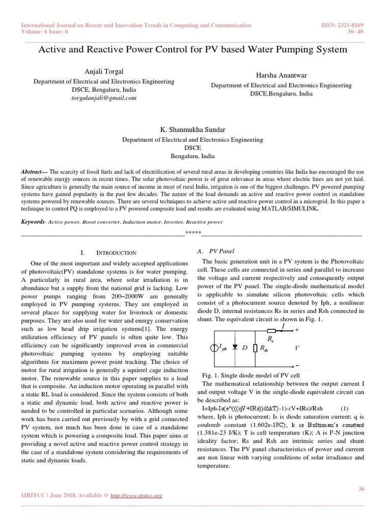 Active and Reactive Power Control For PV Based Water Pumping System ...