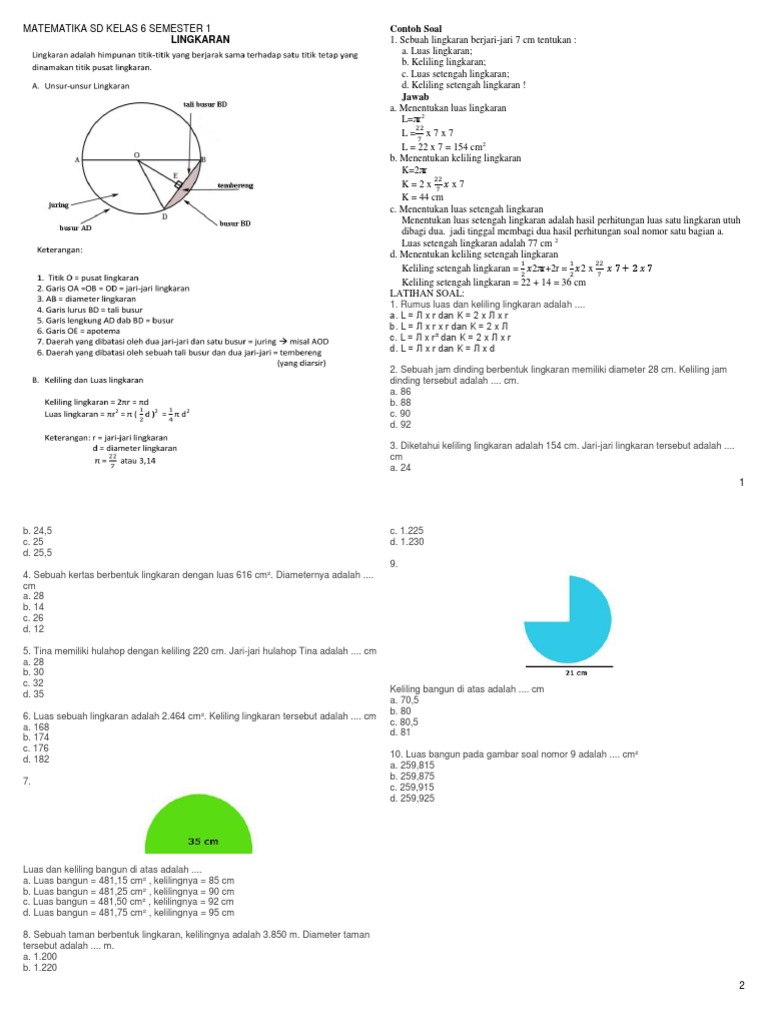 Matematika Sd Kelas 6 Semester 1 Lingkaran