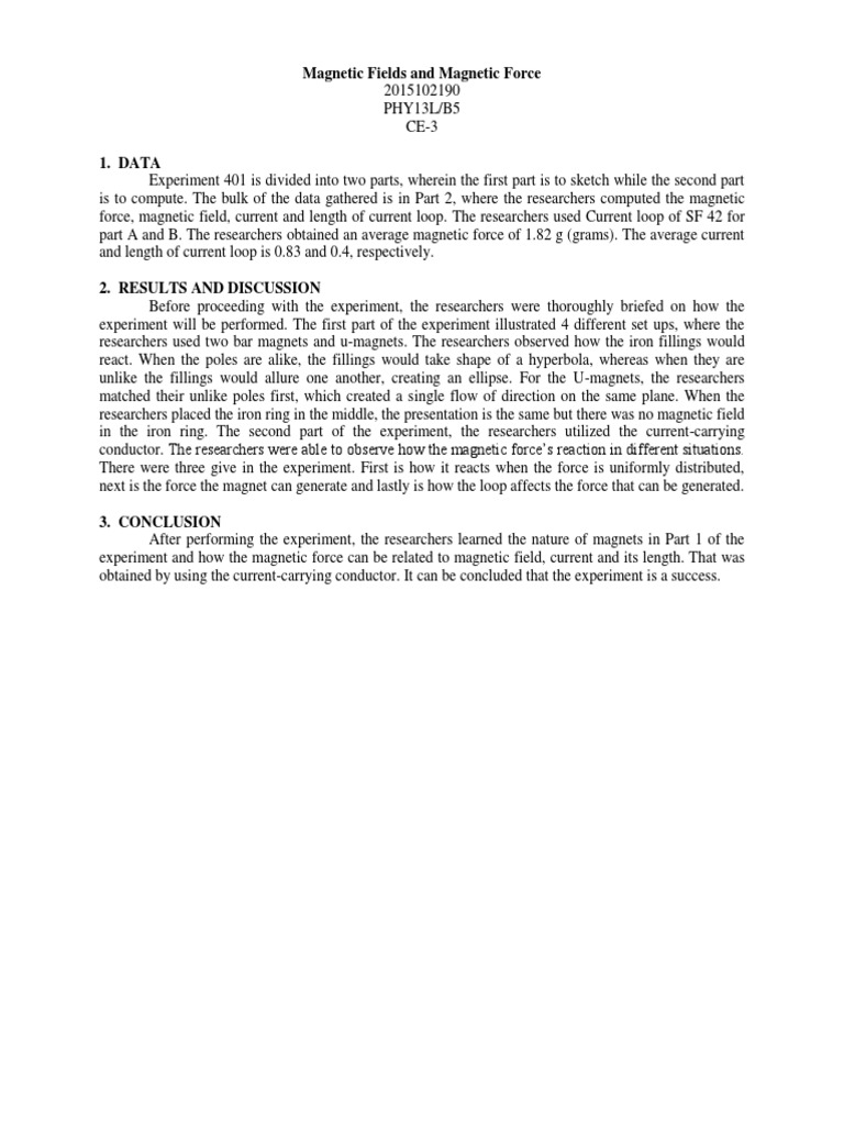 Magnetic Fields and Forces Experiment | PDF | Science & Mathematics