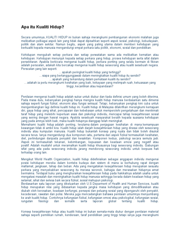 Apa Itu Kualiti Hidup Pdf