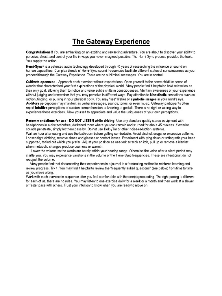 The Gateway Experience Manual | PDF | Self-Improvement | Wellness
