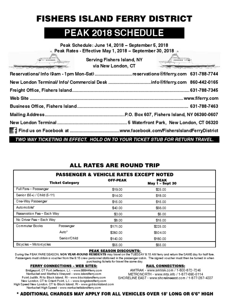 Peak 2018 Schedule Fishers Island Ferry District PDF Ferry Metro