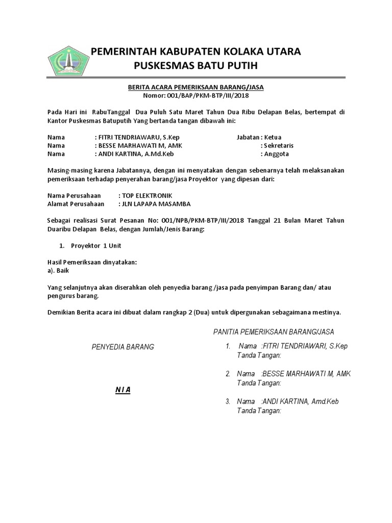Berita Acara Pemeriksaan Barang
