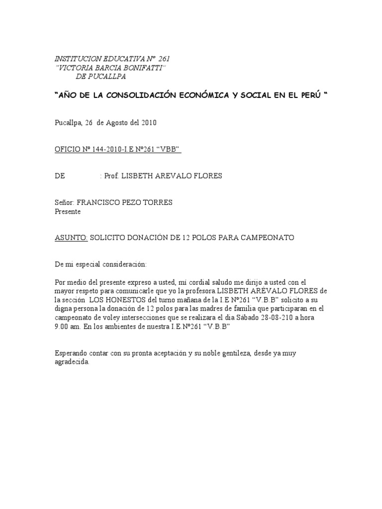 Oficio Donacion de Polos Panchito Pezo