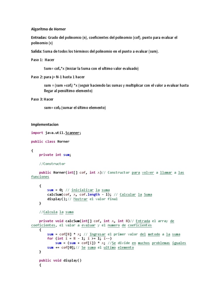 Algoritmo de Horner | PDF | Matemáticas Aplicadas | Matemáticas discretas