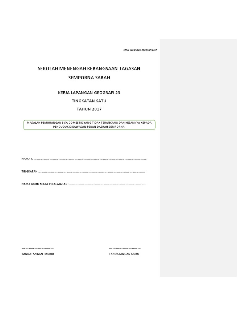 Contoh Kerja Lapangan Geografi Tingkatan 2 Pdf