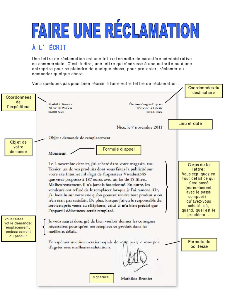 Lettre de Réclamation PDF Facture Business