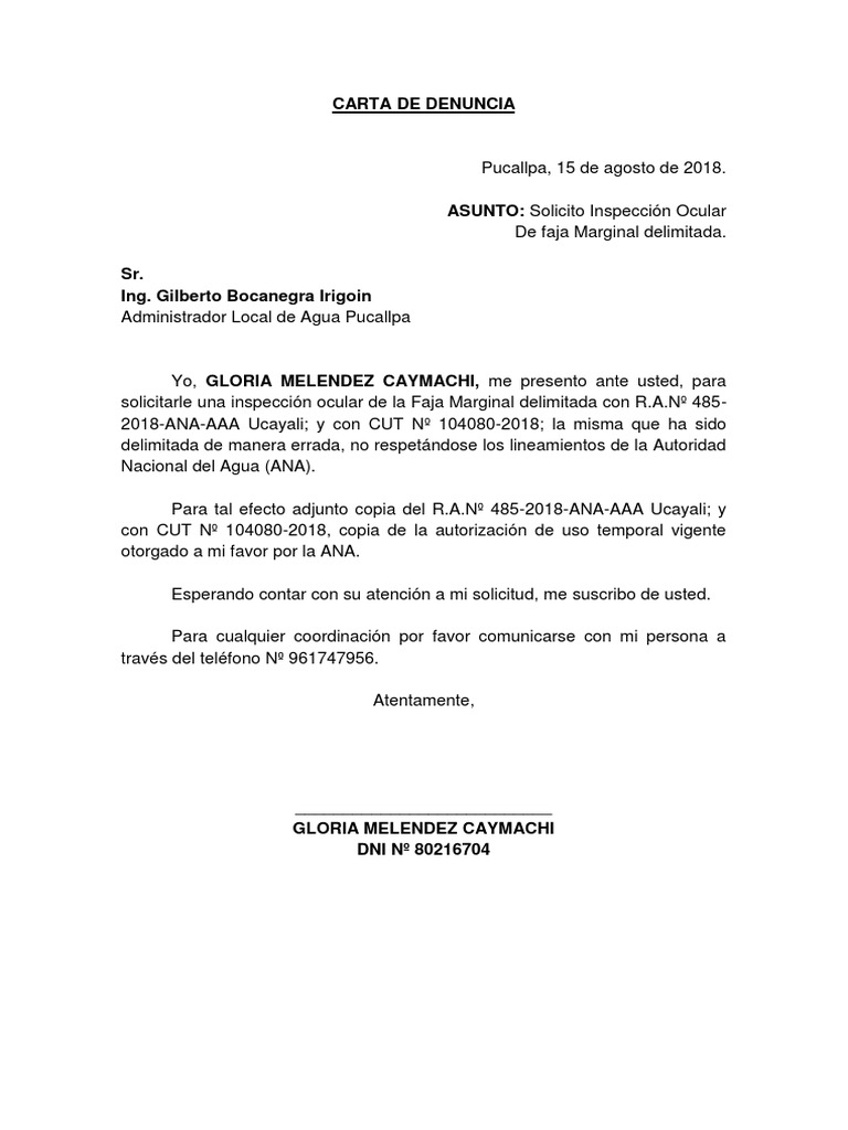 Carta de denuncia pdf