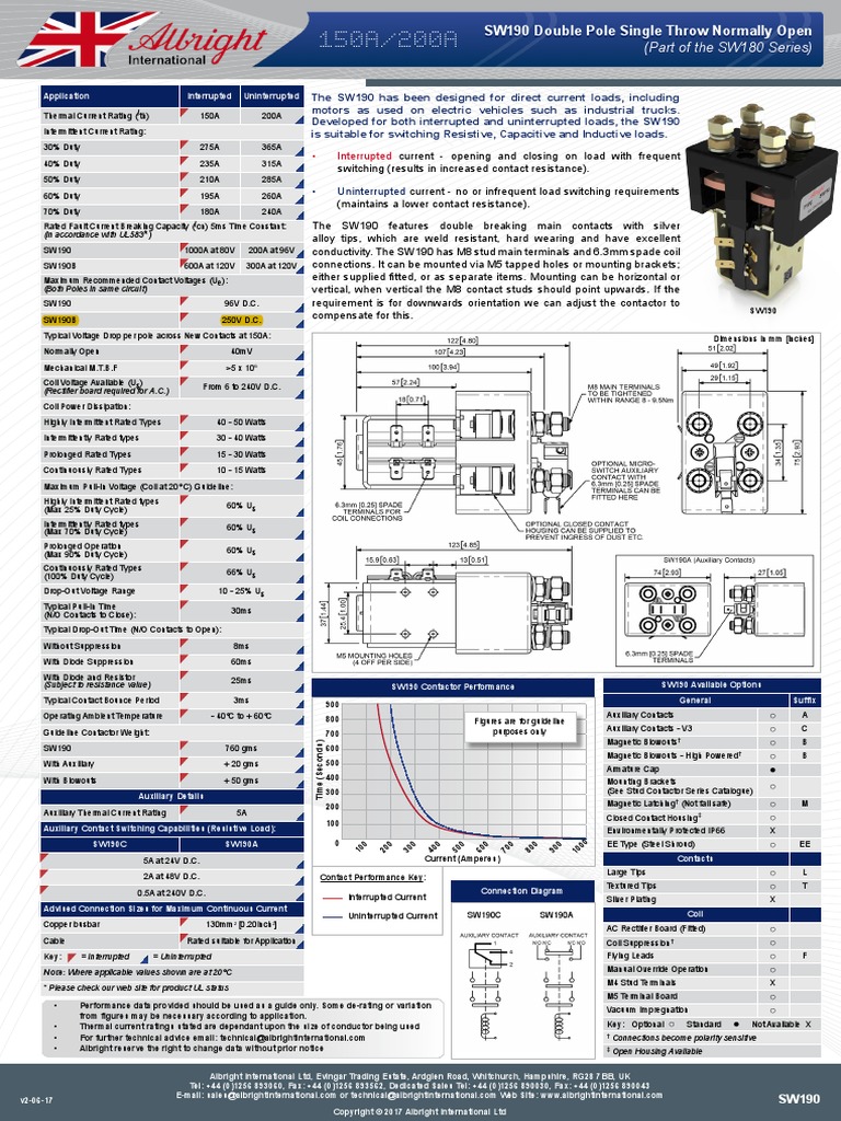 SW190 Catalogue Data Sheet | PDF | Switch | Power (Physics)