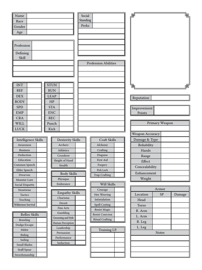 Witcher Character Sheet Printer Friendly Pdf