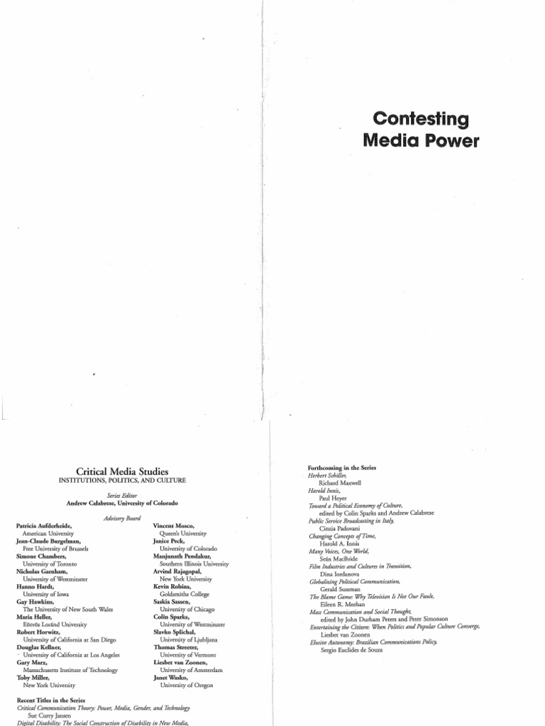 768px x 1024px - Nick Couldry James Curran-Contesting Media Power - Alternative Media in A  Networked World (Critical Media Studies) - Rowman & Littlefield Publishers,  Inc. (2003) Comentado | PDF | Empowerment | Mass Media