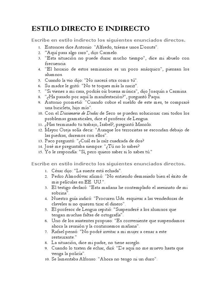 Estilo Directo e Indirecto | PDF | Comillas | Lengua española