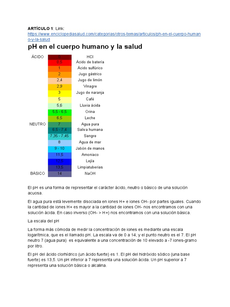 pH en el Cuerpo Humano y Salud | PDF | Ph | Ácido