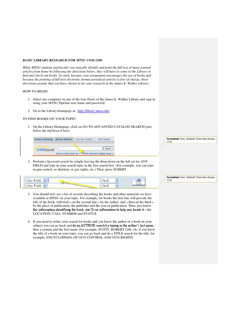 MTSU Library Research Guide | PDF | Books | Libraries