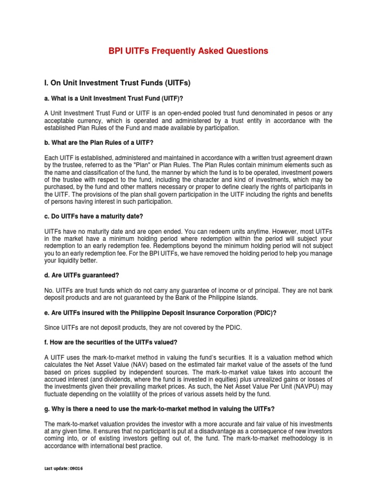 Bpi Uitfs Frequently Asked Questions: I. On Unit Investment Trust Funds ...