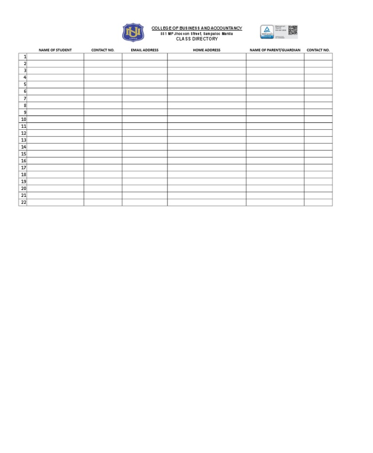 College of Business and Accountancy: Class Directory | PDF