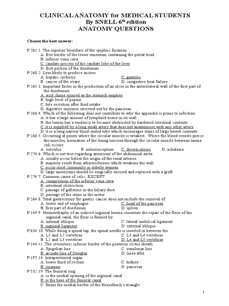 Clinical Anatomy For Medical Students by Snell 6 Edition Anatomy Questions | PDF | Heart Valve ...
